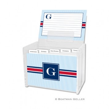 Recipe Box – Seersucker Band Red & Navy 1 Recipe Box - Seersucker Band Red & Navy