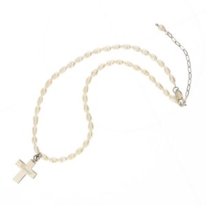 Children's Fresh Water Rice Pearl Necklace With Sterling Silver Cross Charm